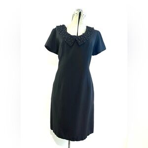 Vintage 60s black fitted cocktail dress with beaded black Peter Pan collar LBD